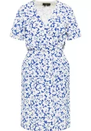 Sukienki - FENIA Sukienka z kwiatowym nadrukiem, biała niebieska, M damska, Niebieski Biały, M - miniaturka - grafika 1
