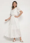 Sukienki - Biała Bawełniana Sukienka Boho o Rozkloszowanym Kroju Zdobiona Haftem Efrissea - miniaturka - grafika 1