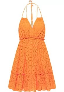 Sukienki - IZIA Damska letnia sukienka z dziurkowanym haftem, pomarańczowa, M, pomarańczowy, M - grafika 1