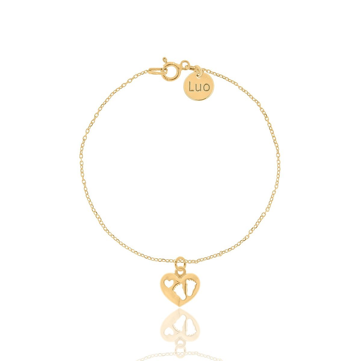 Bransoletka srebrna pozłacana z sercem i stópkami