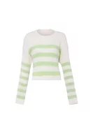 Swetry damskie - myMo Damski sweter w paski Wełna biała limonka XL/XXL, Wełna biała, limonka, XL - miniaturka - grafika 1