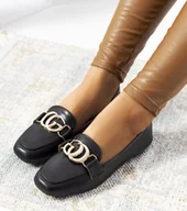 Botki damskie - Czarne mokasyny z złotą klamrą Theresa -36 - miniaturka - grafika 1