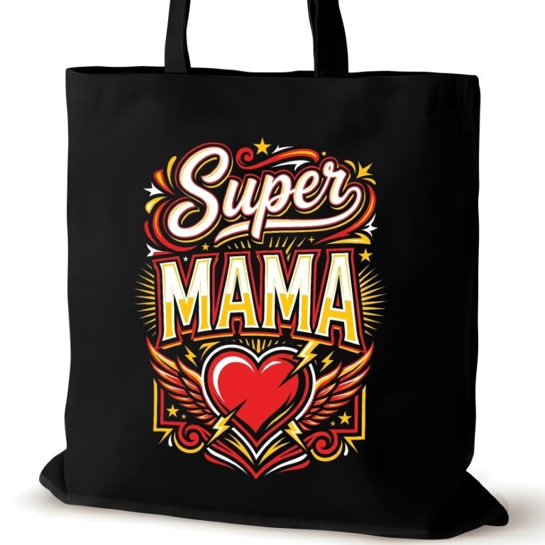 Czarna torba bawełniana dla MAMY na ramię duża prezent biura śmieszna