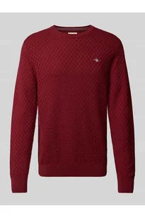 Sweter z dzianiny z okrągłym dekoltem i wyhaftowanym logo - Gant - Swetry męskie - miniaturka - grafika 1