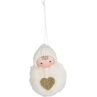 Bombki - CHRISTMAS DECORATION, LALECZKA DEKORACYJNA Z SERDUSZKIEM 8CM W CZAPCE I FUTERKU BIAŁA - miniaturka - grafika 1