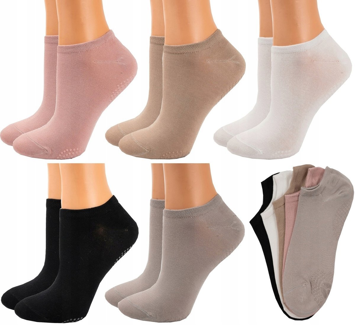 Stopki Damskie Skarpetki Bambusowe ABS Kolorowe Silikon Gładkie 5-PAR 39-42