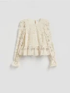 Reserved - Bluzka z haftem - złamana biel