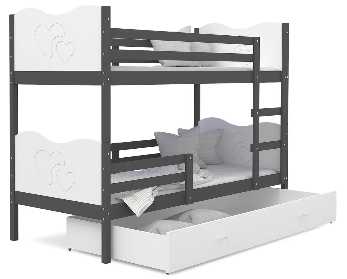 Łóżko piętrowe 200x90 szare białe + materace MAX