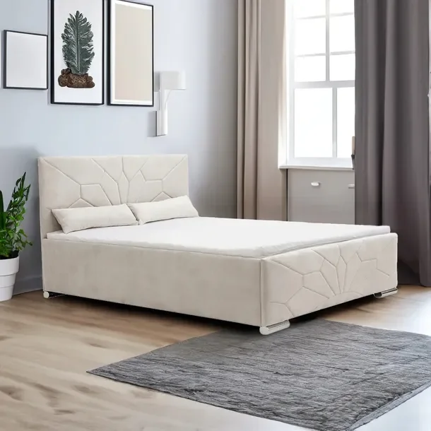 Łóżko Tapicerowane Z Pojemnikiem Podwójne Otwierane Soro Beżowe 160x200cm