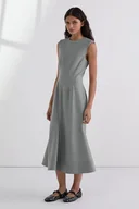 Sukienki - Karl Lagerfeld sukienka z domieszką wełny kolor szary midi rozkloszowana A3W13034 - miniaturka - grafika 1