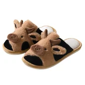 Kapcie damskie - Kapcie Papcie Damskie Brązowe Z Krówką Wygodne Lekkie Wsuwane Cieple Z Futrem 40/41 - miniaturka - grafika 1