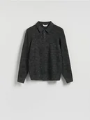 Swetry męskie - Reserved - Bawełniany sweter polo - ciemnoszary - miniaturka - grafika 1