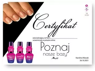 Certyfikat ze szkolenia online LIVE Poznaj nasze bazy MollyLac by Karolina Wawak Wersja Drukowana - Pozostałe akcesoria kosmetyczne - miniaturka - grafika 1