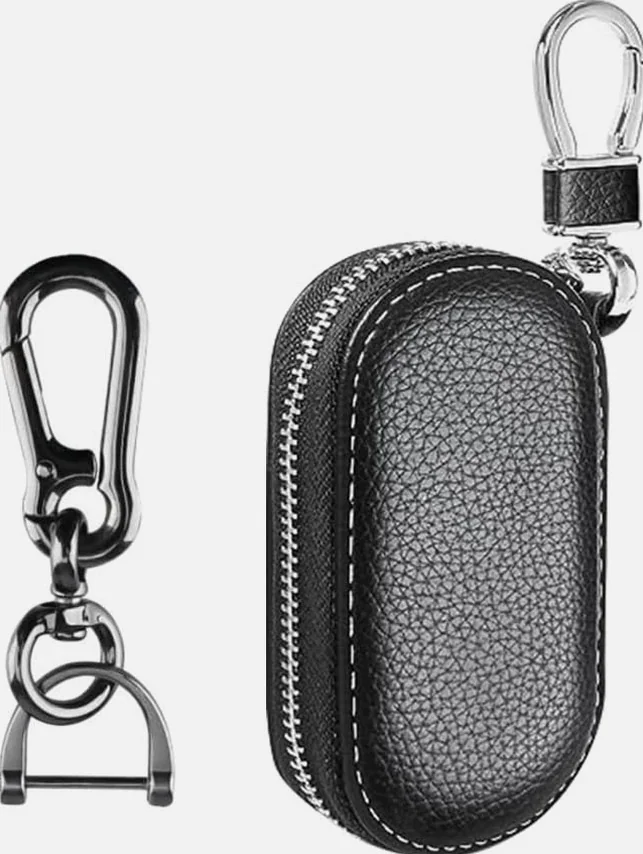 ETUI NA KLUCZYKI SAMOCHODOWE SKÓRA PU CZARNE POKROWIEC ZAMYKANY UNISEX