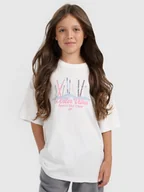 Koszulki dla dziewczynek - 4F T-shirt loose z nadrukiem dziewczęcy - biały 158/164 (12-14 lat) - miniaturka - grafika 1