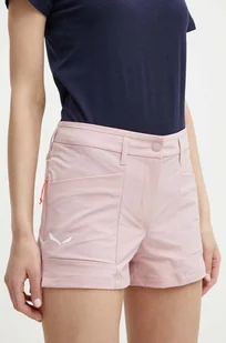 Salewa szorty outdoorowe Puez damskie kolor różowy gładkie medium waist 00-0000028315 - Spodenki damskie - miniaturka - grafika 1