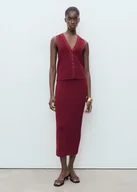 Spódnice - MANGO - Spódnica midi z cienkiej dzianiny winny - XS - Kobieta - miniaturka - grafika 1