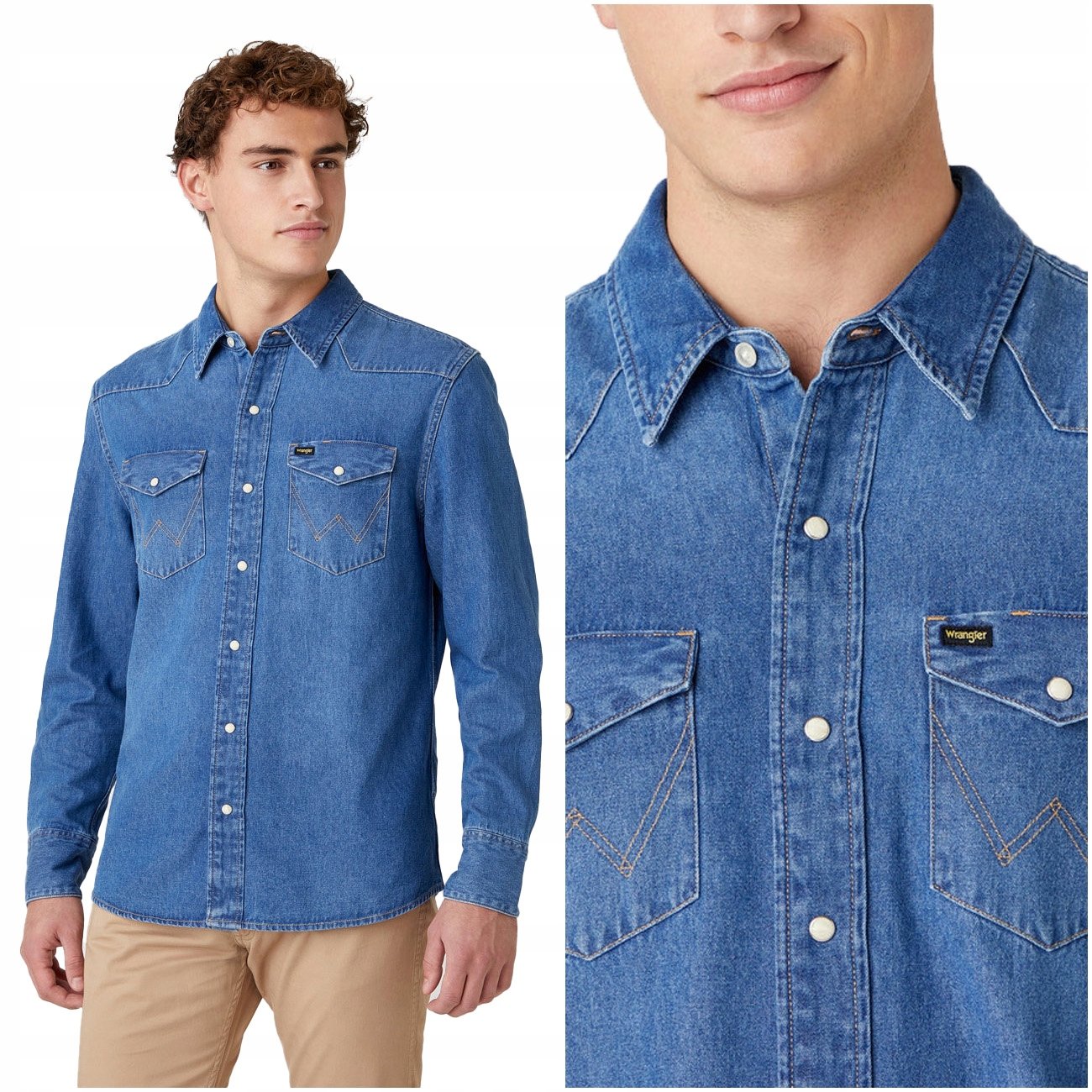 Wrangler 27MW Męska Koszula Jeansowa Logo Napy M
