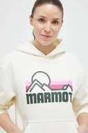 Bluzy damskie - Marmot bluza dresowa Coastal kolor beżowy z kapturem z nadrukiem - miniaturka - grafika 1