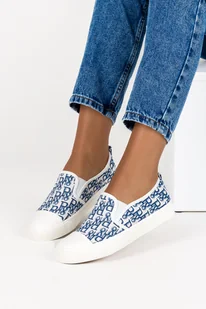 Białe tenisówki z napisami damskie slip on Casu 205079 - Trampki damskie - miniaturka - grafika 1