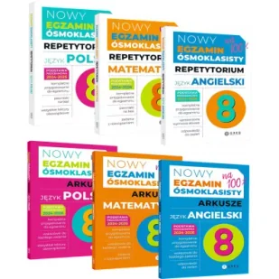 Pakiet Nowy Egzamin ósmoklasisty - język polski. Repetytoria i arkusze: Język polski, Język angielski, Matematyka - Pomoce naukowe - miniaturka - grafika 1