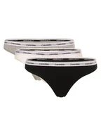 Majtki damskie - Calvin Klein Stringi w 3-paku Kobiety Bawełna czarny|szary|biały jednolity, M - miniaturka - grafika 1