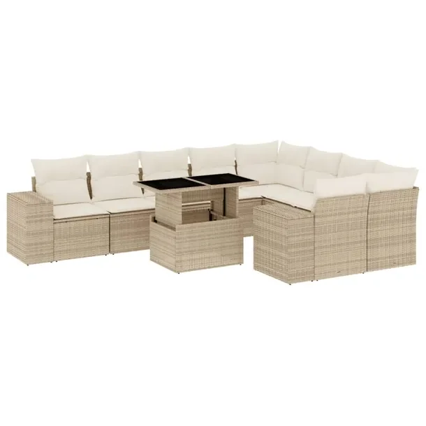 Zestaw mebli ogrodowych z rattanem PE, beżowy, wymiary: 62 x 62 x 69 cm