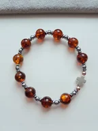 Bransoletki - Bransoletka Różaniec Bursztyn Hematyt Krzyż Koniak - miniaturka - grafika 1