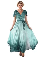 Sukienki - Elegancka sukienka maxi miętowa z kopertowym dekoltem stylizacja z rozcięciem na wesele i komunię 39933 - ModBiS - miniaturka - grafika 1