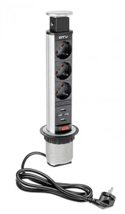 GTV Biurkowy przedłużacz wpuszczany 60mm srebrny 3 x SCHUKO 2 x USB 2,1A 5V 1,5m AE-BPW3S60U-80 AE-BPW3S60U-80 - Gniazdka elektryczne - miniaturka - grafika 2