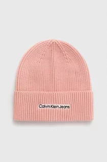 Czapki damskie - Calvin Klein Jeans czapka bawełniana kolor różowy z grubej dzianiny bawełniana - grafika 1