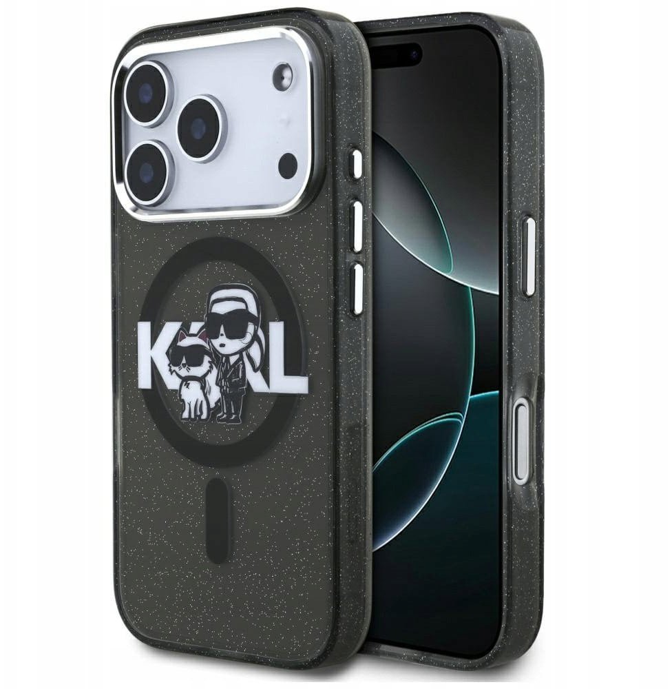 Karl Lagerfeld IML Glitter Karl & Choupette Sketch Logo MagSafe Case for iPhone 17 Pro Black