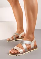 Sandały damskie - Złote Klasyczne Sandały Wsuwane z Niskim Koturnem Ebina - miniaturka - grafika 1