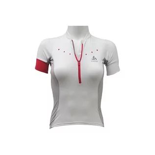 Koszulki sportowe damskie - Odlo Stand-Up Collar S/S 1/2 Zip Gavia, damski t-shirt, Kolarstwo, biały - grafika 1
