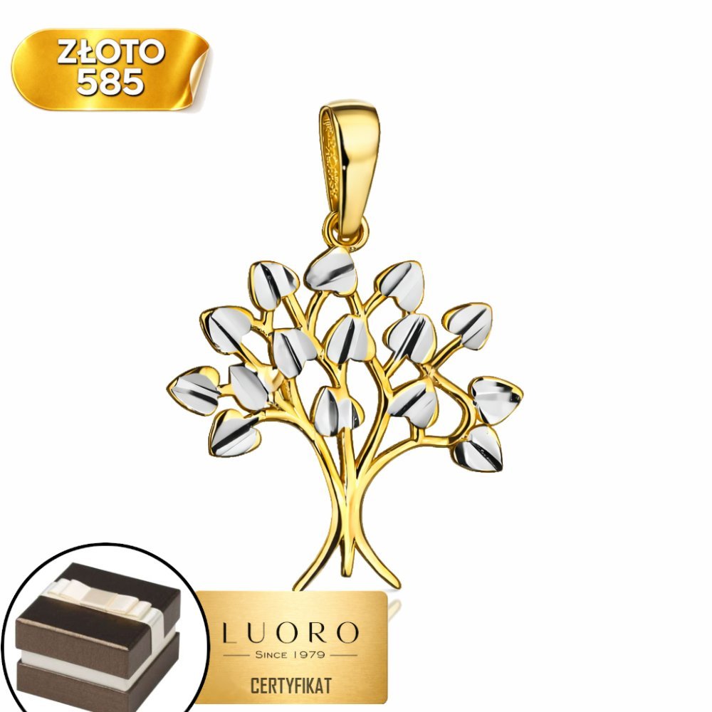ZAWIESZKA ZŁOTA 585 14K DRZEWKO SZCZĘŚCIA DWUKOLOROWA 23 MM ELEGANCKA