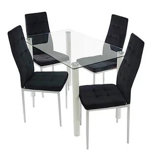 Stół NICEA biały i 4 krzesła MONAKO VELVET czarne - Stoły z krzesłami - miniaturka - grafika 1