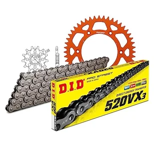 Zestaw łańcuchów DID Alu 520VX3 / 118 nitowy zamek pomarańczowy do KTM EXC RACING SX Racing 200-525 ccm rok prod. 2000-2013 - Części motocyklowe - miniaturka - grafika 1