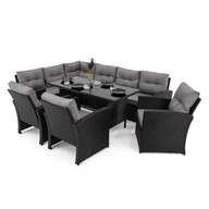 Meble ogrodowe - Zestaw mebli ogrodowych dla 9 osób KRETA Technorattan Czarny Poduszki szare 01 - miniaturka - grafika 1