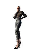 Spodnie damskie - Trendyol Damskie Spodnie Black Bird Eye Detaljiled sztuczne skórzane spodnie, czarny, 40 - miniaturka - grafika 1