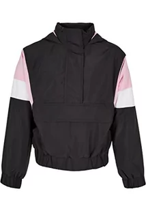 Urban Classics Kids Girls Light 3-Tone Pull Over Jacket, czarny/dziewczęcy różowy/biały, 134/140 cm - Kurtki i płaszcze dla dziewczynek - miniaturka - grafika 1