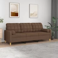 Sofy i kanapy - vidaXL 3-osobowa sofa z poduszkami, brązowa, 180 cm, tkanina - miniaturka - grafika 1