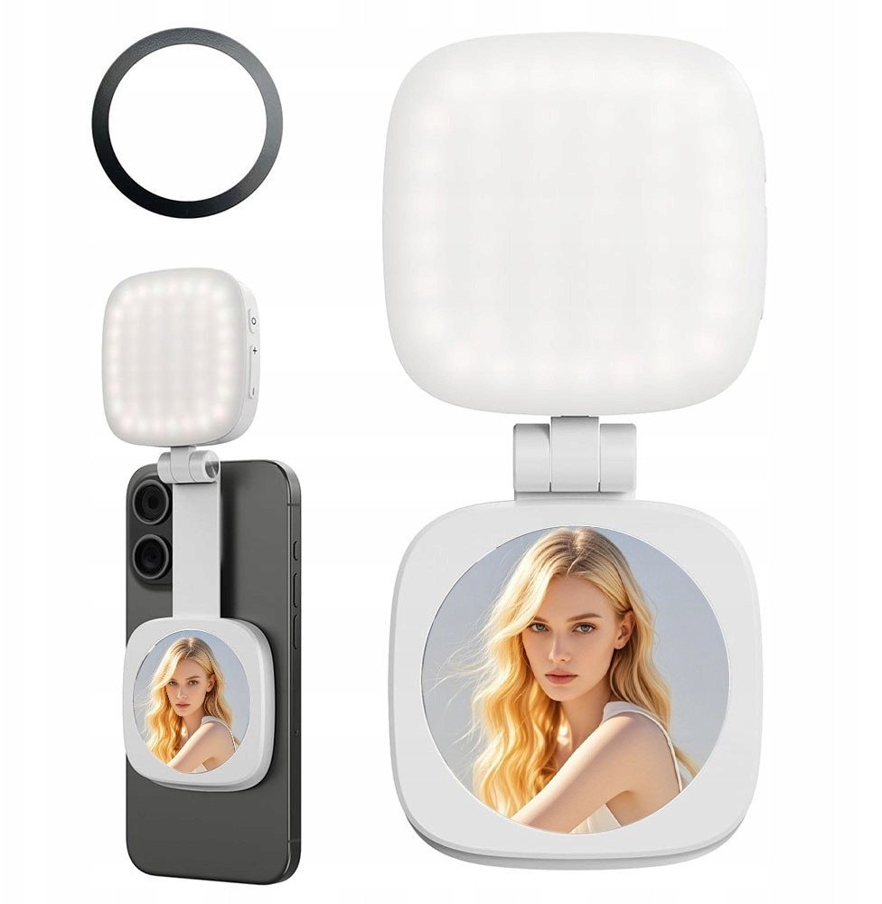 Lampa Led + Lusterko Na Magnes Do Telefonu Magsafe Zdjęcia Selfie Vlog / C140 / Biały