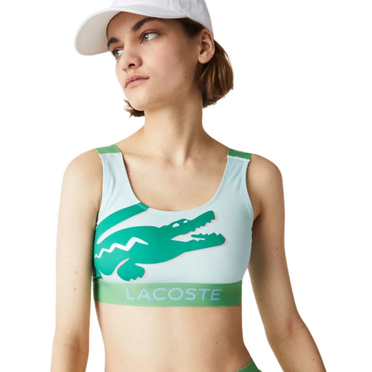 Top sportowy Lacoste Sport dopasowany zielony z wycięciem r. S