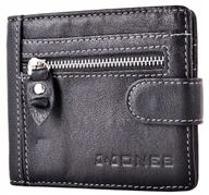 Portfele - Czarny SKÓRZANY Portfel MĘSKI Młodzieżowy na Banknoty BANKNOTÓWKA RFID SAFE - miniaturka - grafika 1