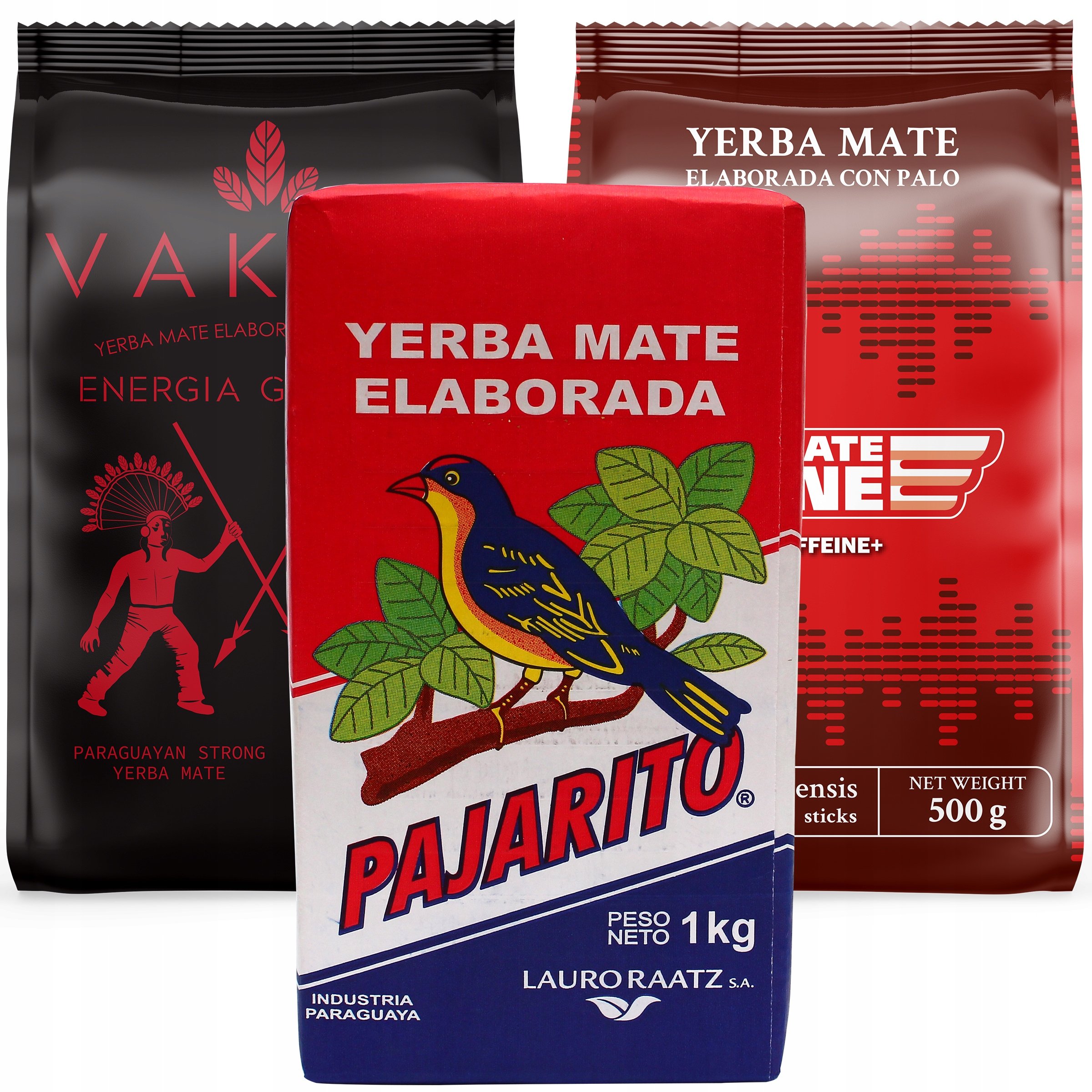 Yerba Mate Pajarito 1kg Vakapi Energia 0,5kg Mateine Caffeine+ 0,5kg 2Kg