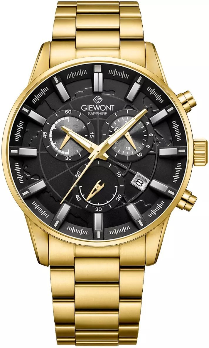 Zegarek Giewont Zegarek Męski Chronograph Sapphire Złoto Czarny GW4580-B4