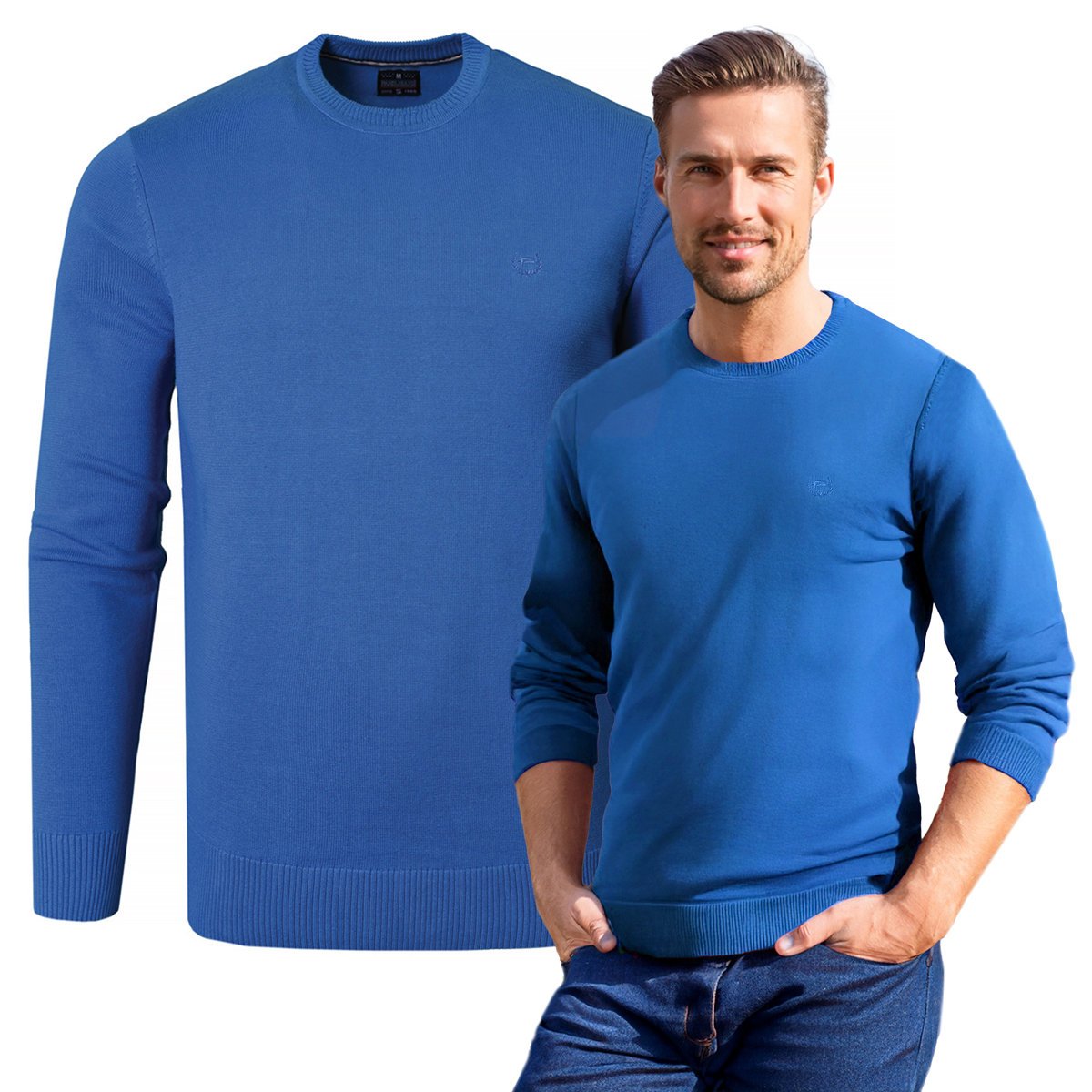 SWETER Męski Klasyczny Jednokolorowy Gładki Basic NIEBIESKI 3XL Pako Jeans