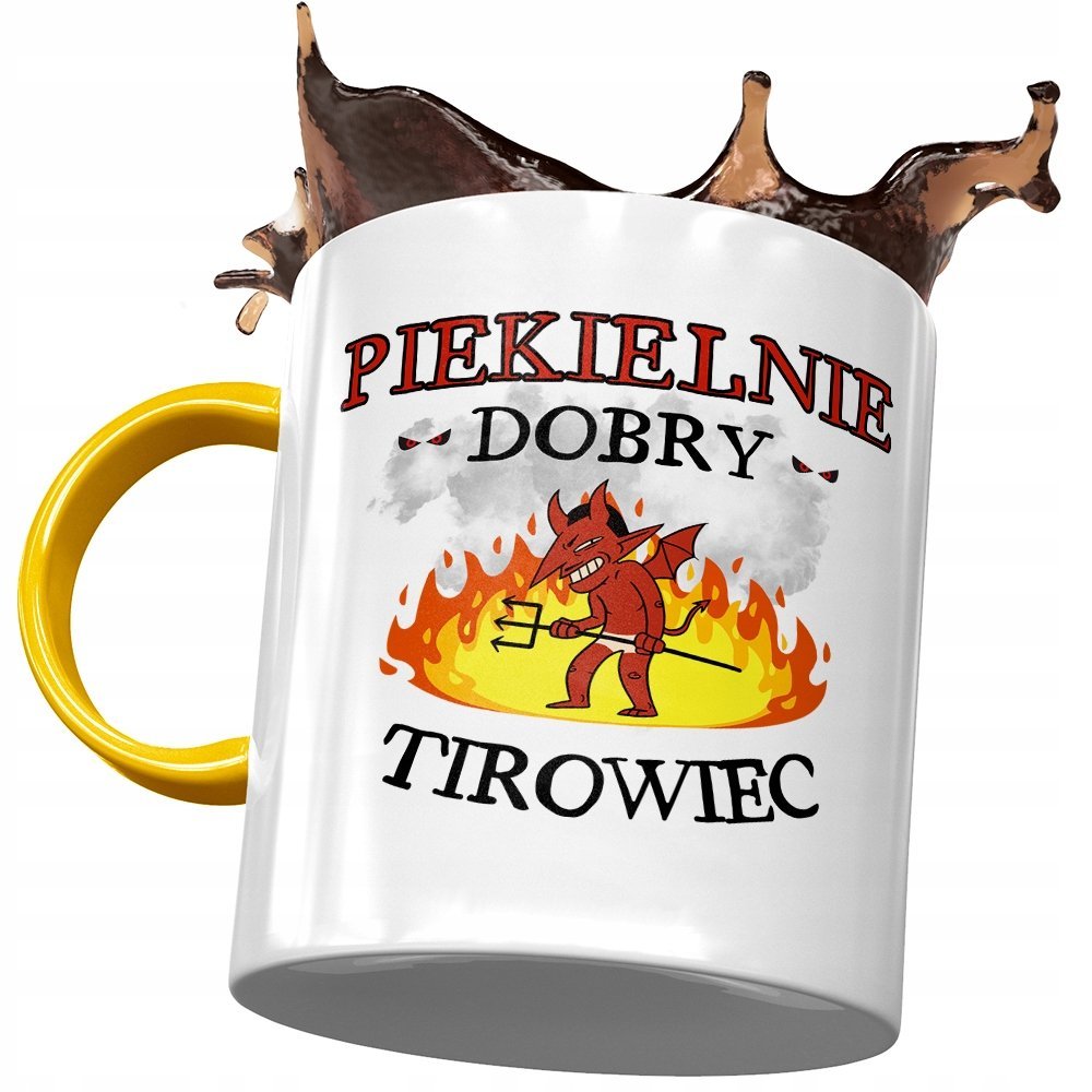 Kubek Żółty Dla Tirowca Piekielnie Dobry Tirowiec z Nadrukiem ze Zdjęciem + Opakowanie na prezent (wzór 02)