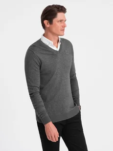 Sweter męski z dekoltem "w serek" z koszulowym kołnierzykiem - grafitowy V3 OM-SWSW-0102 - Ombre Clothing - Swetry męskie - miniaturka - grafika 1