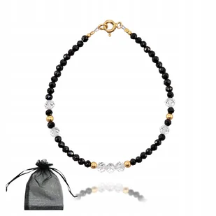 Czarny Turmalin i Kryształ Górski Srebro 925 Pozłacane na Prezent 17 cm, bez marki, AG00000561 - Bransoletki - miniaturka - grafika 1